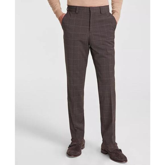 Hugo Boss Men's Brown Plaid Wool Blend Tom Modern-Fit Dress Pants Size 32R - Picture 1 of 9